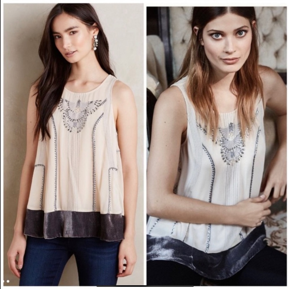 Moulinette Soeurs Beaded Velvet Trim Swing Top
